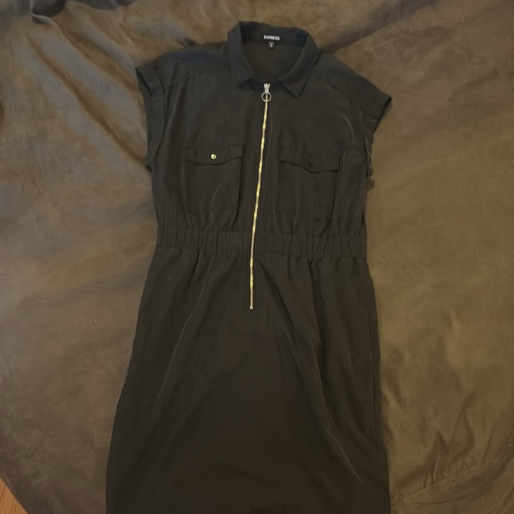 Express Washed Black Zip Up Collared Midi Shirt D… - image 4